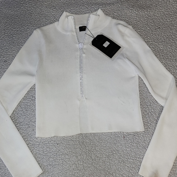 NWT Dolls Kill , Sexy , Sparkly White Long Sleeved Zip Up Popped Collar … - Picture 5 of 14